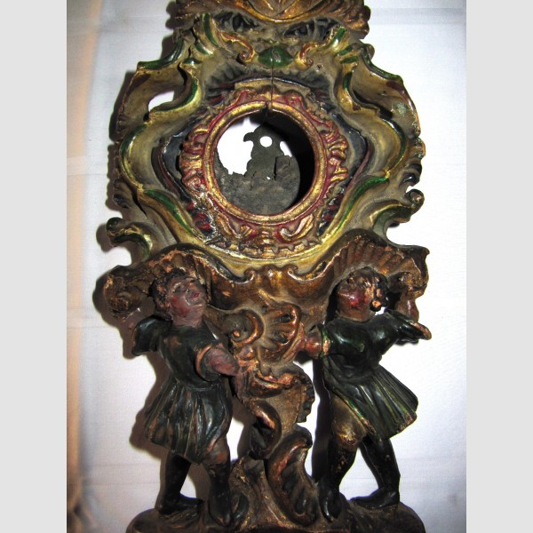 Grödner Taschenuhrenständer Holz Originale Fassung 18. Jhdt 