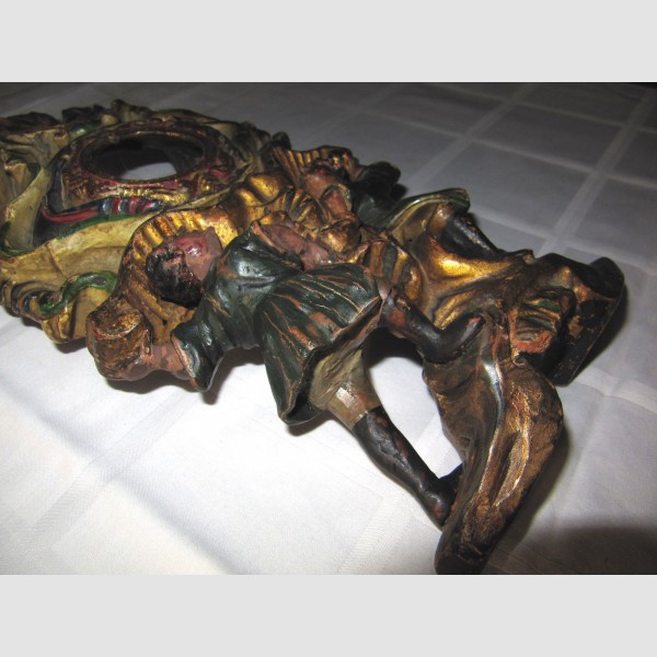 Grödner Taschenuhrenständer Holz Originale Fassung 18. Jhdt 